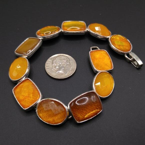 Vintage Liz Claiborne Light Topaz Bracelet, Topaz Faceted Cabochons, 7 1/2 Inch - Picture 5 of 6